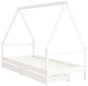 Estrutura cama infantil c/ gavetas 90x190cm pinho maciço branco