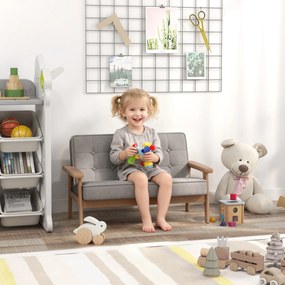 Sofá para Crianças de 2 Lugares Poltrona Infantil com Estrutura de Madeira Assento e Encosto Acolchoados 77x42x48 cm Cinzento