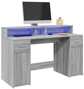 Secretária luzes LED 140x55x91cm deriv. madeira cinzento sonoma