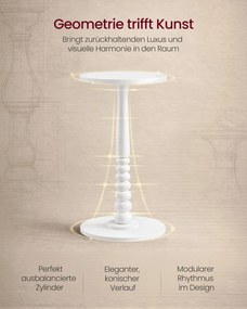 Mesa auxiliar redonda 30 cm de diâmetro em estilo Mid-Century Modern Coleção Mariel, branco