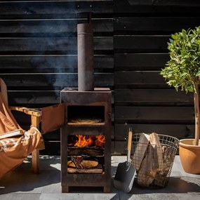 444905 Esschert Design Fogão de terraço com forno de pizza cor de ferrugem