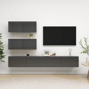 vidaXL 4 pcs conjunto de móveis de TV contraplacado cinzento brilhante