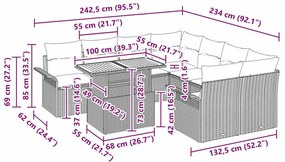 Conjunto de sofá de jardim com 9 peças e almofadas pretas em rattan si