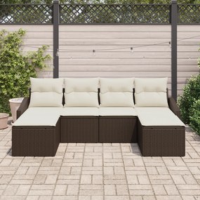 Conjunto de Jantar para Jardim com 6 Peças e Almofadas Castanho Poliés