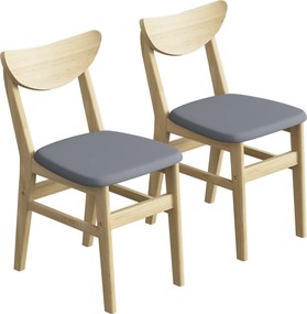 HOMCOM Conjunto de 2 Cadeiras de Sala de Jantar, Cadeiras de Cozinha, Assentos Acolchoados em Linho, Encosto Curvo, Cinza e Madeira Natural | Aosom Portugal