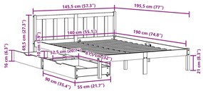 Cama sem colchão 140x190 cm madeira de pinho maciça branco