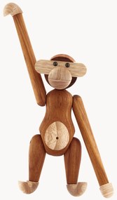 Objeto decorativo artesanal de madeira de teca Monkey, Alt 19 cm