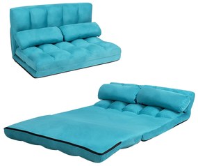 Sofá de chão ajustável dobrável em 6 posições Estofos de camurça removíveis com 2 Almofadas para Quarto de Quarto Varanda Azul