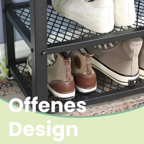 Banco elegante para sapatos com 2 prateleiras em rede 30 x 73 x 45 cm cinza + preto