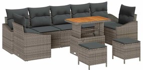Conjunto de Sofá de Jardim vidaXL com Almofadas Cinzento Rattan Poliés