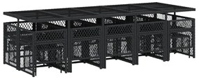 15 pcs conjunto de jantar p/jardim com almofadões vime PE preto