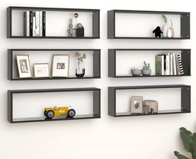 vidaXL Estantes parede cúbicas 6 pcs contr. 80x15x26,5 cm preto brilh.
