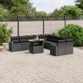 vidaXL 11 pcs conjunto sofás de jardim c/ almofadões vime PE preto