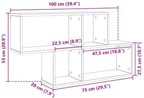 Estante parede 100x20x53 cm derivados madeira cinzento sonoma