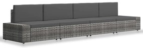 4 pcs conjunto lounge de jardim vime PE cinzento