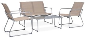 4 pcs conjunto lounge p/ jardim tecido e aço cinza-acastanhado