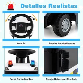 Andarilho Carro de bombeiros 59 x 28 x 43 cm com volante Luzes Sirenes Buzina e música para pisar Branco
