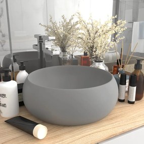 147004 vidaXL Lavatório luxuoso redondo 40x15 cm cerâmica cinzento-claro mate