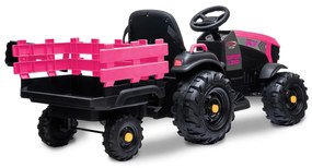 Trator elétrico infantil Super Load com reboque rosa 12V