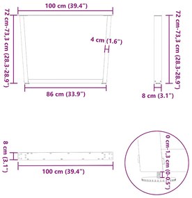 Pés para mesa de jantar em V, 2 peças, branco, 100x(72-73,3) cm, aço