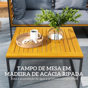 Conjunto de Jardim de 4 Peças em Forma de L com 2 Sofás de 2 Lugares Sofá de Canto e Mesa de Centro  Cinza e Madeira
