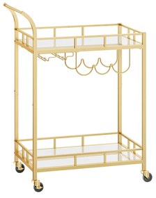 Carrinho de bar VASAGLE dourado, carrinho de serviço para bar, carrinho de vinho com 2 prateleiras espelhadas, porta-vinhos, porta-copos, para cozinha, sala de jantar, dourado LRC092A62