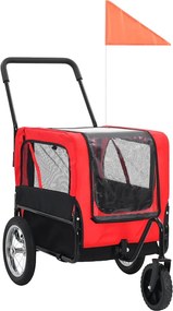 vidaXL Reboque bicicletas/carrinho para animais 2-em-1 vermelho/preto