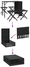 5 pcs conjunto de jantar para jardim dobrável vime PE preto