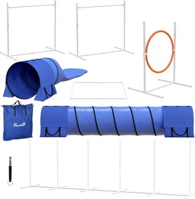PawHut Conjunto Agility para cães percurso para cães, 1 aro,  2 túneis 2 barreiras, 321 cm x 63c m x 93 cm, Azul + Vermelho+ Branco | Aosom Portugal
