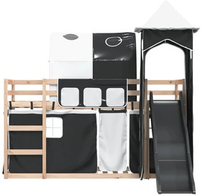Beliche com escorrega e cortinas 90x200 cm branco e preto