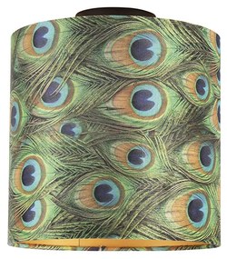 Candeeiro de teto com abajur de veludo azul-petróleo com dourado 25 cm - Combi Preto Clássico / Antigo
