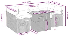 7 pcs conjunto de sofás p/ jardim com almofadões vime PE bege