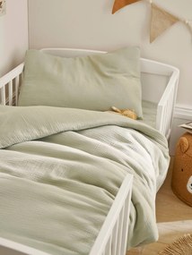 Conjunto de capa de edredon + fronha de almofada, em gaze de algodão Bio*, para bebé verde-salva