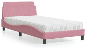 vidaXL Cama com colchão 100x200 cm veludo rosa