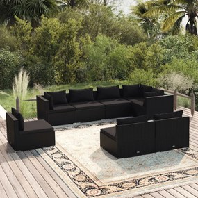 vidaXL 8 pcs conjunto lounge de jardim c/ almofadões vime PE preto