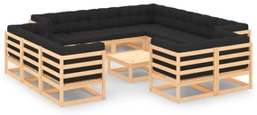 13 pcs conj. lounge jardim c/ almofadões antracite pinho maciço