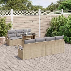 Conjunto de Sofás de Jardim 8 Peças com Almofadas Bege Rattan Poliéste