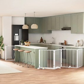 vidaXL Portão p/ cães com porta dobrável 8 painéis 640 cm álamo branco