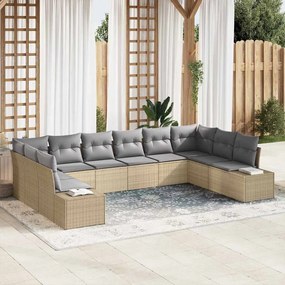 vidaXL Conjunto de Sofá de Jardim de 10 Peças com Almofadas Bege de Rattan