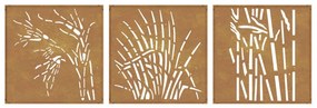 Decorações p/ muro jardim 3pcs 105x55cm aço corten design relva