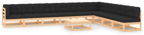 vidaXL 10 pcs conj. lounge jardim c/ almofadões antracite pinho maciço