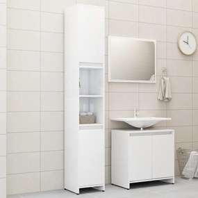 3 pcs conj. móveis casa de banho contraplacado branco brilhante
