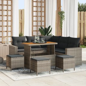 Conjunto de Sofás de 9 Peças para Jardim com Almofadas Cinza em Vime P