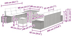 Conjunto de Sofá de Jardim de 10 Peças com Almofadas Poly Rattan Preto