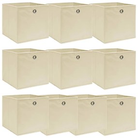 288359 vidaXL Caixas de arrumação 10 pcs 32x32x32 cm tecido creme