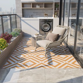 Outsunny Tapete de Exterior 182x274cm Tapete Reversível de Plástico Impermeável para para Varanda Pátio Campismo Praia Marrom e Branco