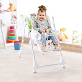 Cadeira refeição alta infantil dobrável com baixo custo reclinável e regulável em altura 4 rodas universais com travões 96 x 60 x 89-107 cm