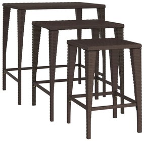 Mesas de encastrar 3 pcs vime PE castanho