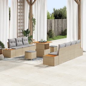Conjunto de Sofá de Jardim vidaXL 10 peças com Almofadas Bege Rattan A