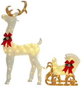 Outsunny Rena com Trenó Luminoso Decoração de Natal com 170 LED Branco Quente Iluminação Natalícia para Interior Exterior e Jardim 50x29x42 cm Multicor